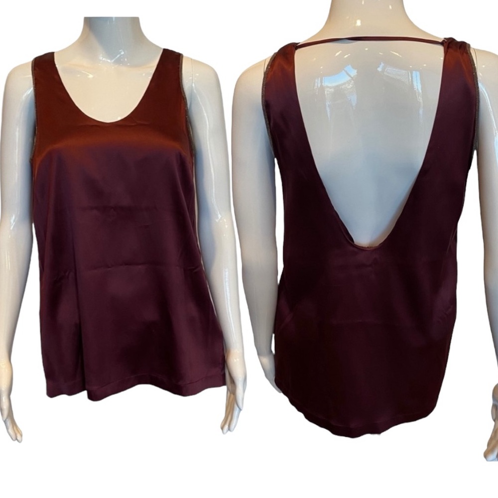 Brunello Cucinelli Monili-Trim Scoop-Neck Satin Tank Top